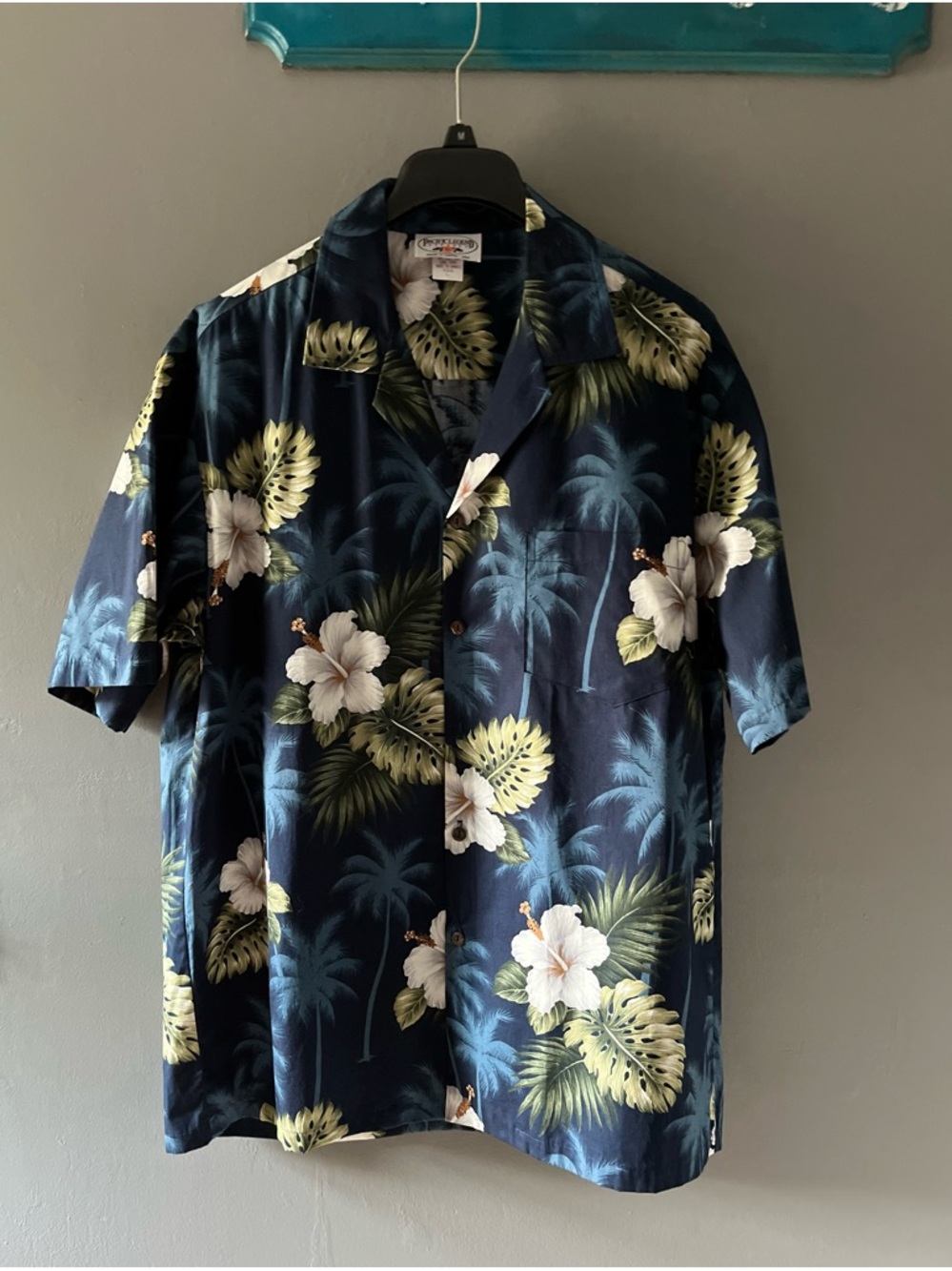 Men’s Pacific Legend Apparel Size L 100% Cotton Navy Tropical Floral Camp Shirt
